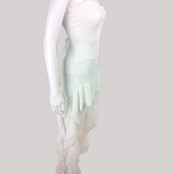 Jelly Fish Y2k Frilly Lace White Spaghetti Strap Top - Picture 3 of 4